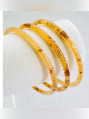 Set of 3 Speckled Faux Tortoiseshell Cellulose Acetate Thin Bangles Bracelets